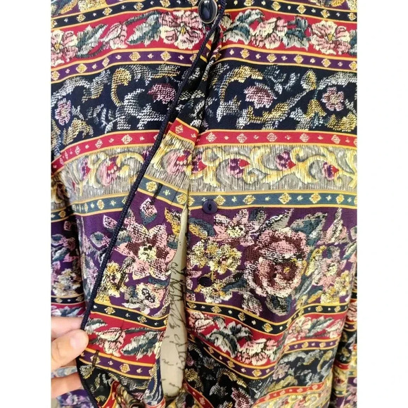 Talbots Vintage Floral Multicolor Long Sleeve Round Neck Button Up Top Blouse 12 - Picture 8 of 9